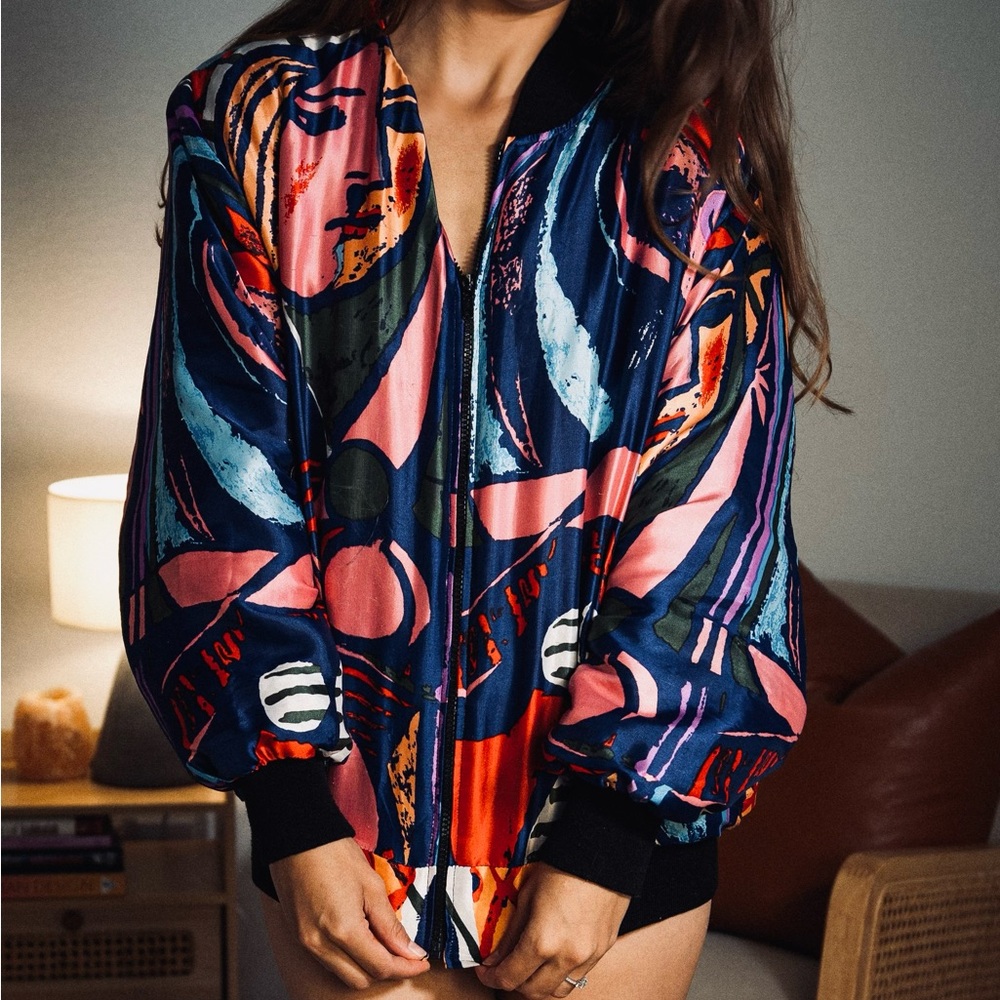 Vintage Jemma Multicolor Abstract Picasso Bomber Jacket